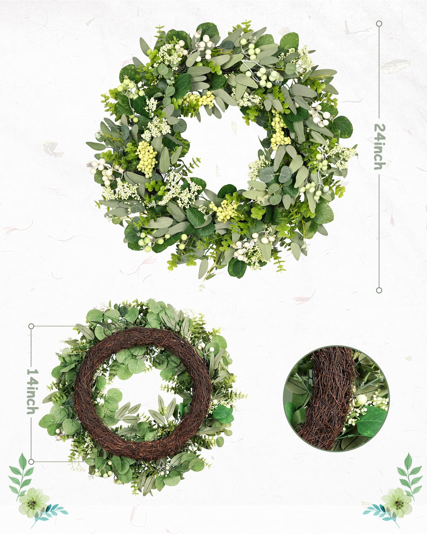 24" Artificial Eucalyptus Leaf Wreath