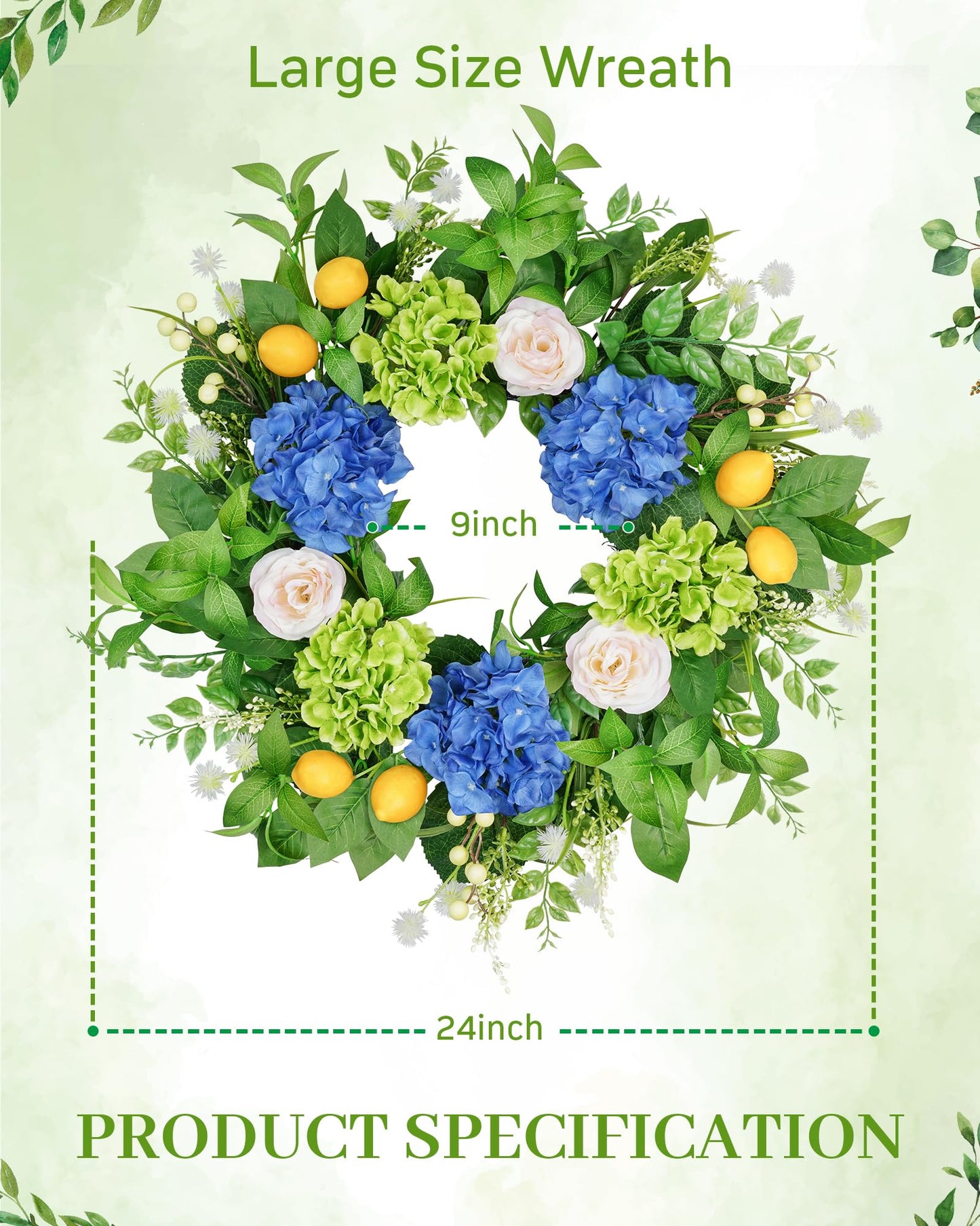 24" Spring & Summer Lemon Hydrangea Wreath