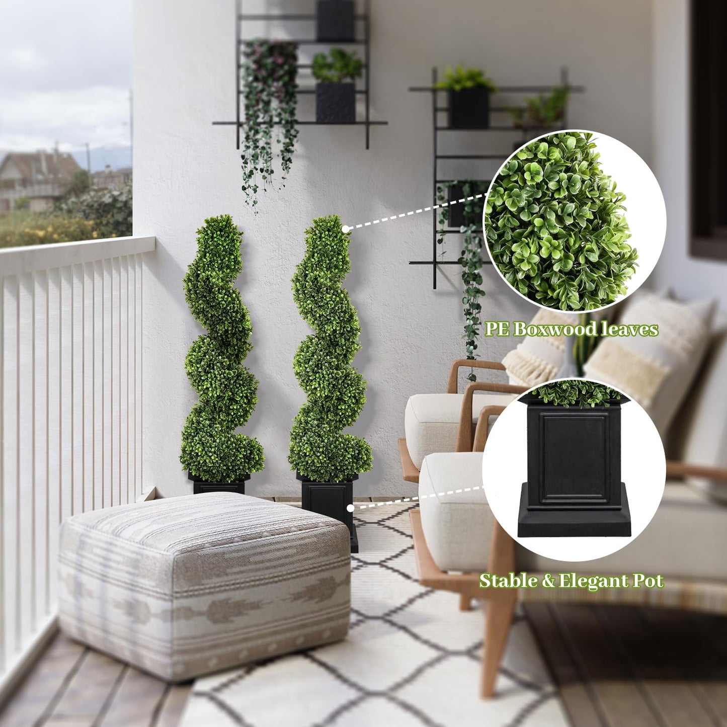 3.5 ft Boxwood Topiary Trees  with Sturdy Pot (Spiral, 2 Pack)