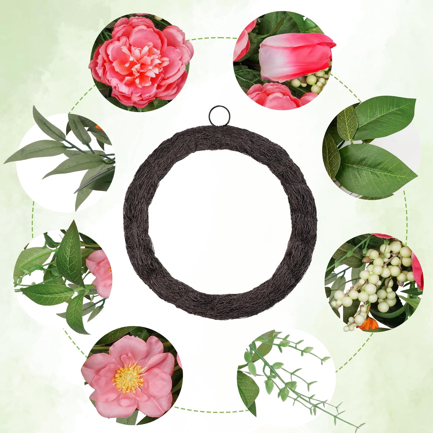 24" Peony Wreath with Pink Tulip, Eucalyptus Leaves