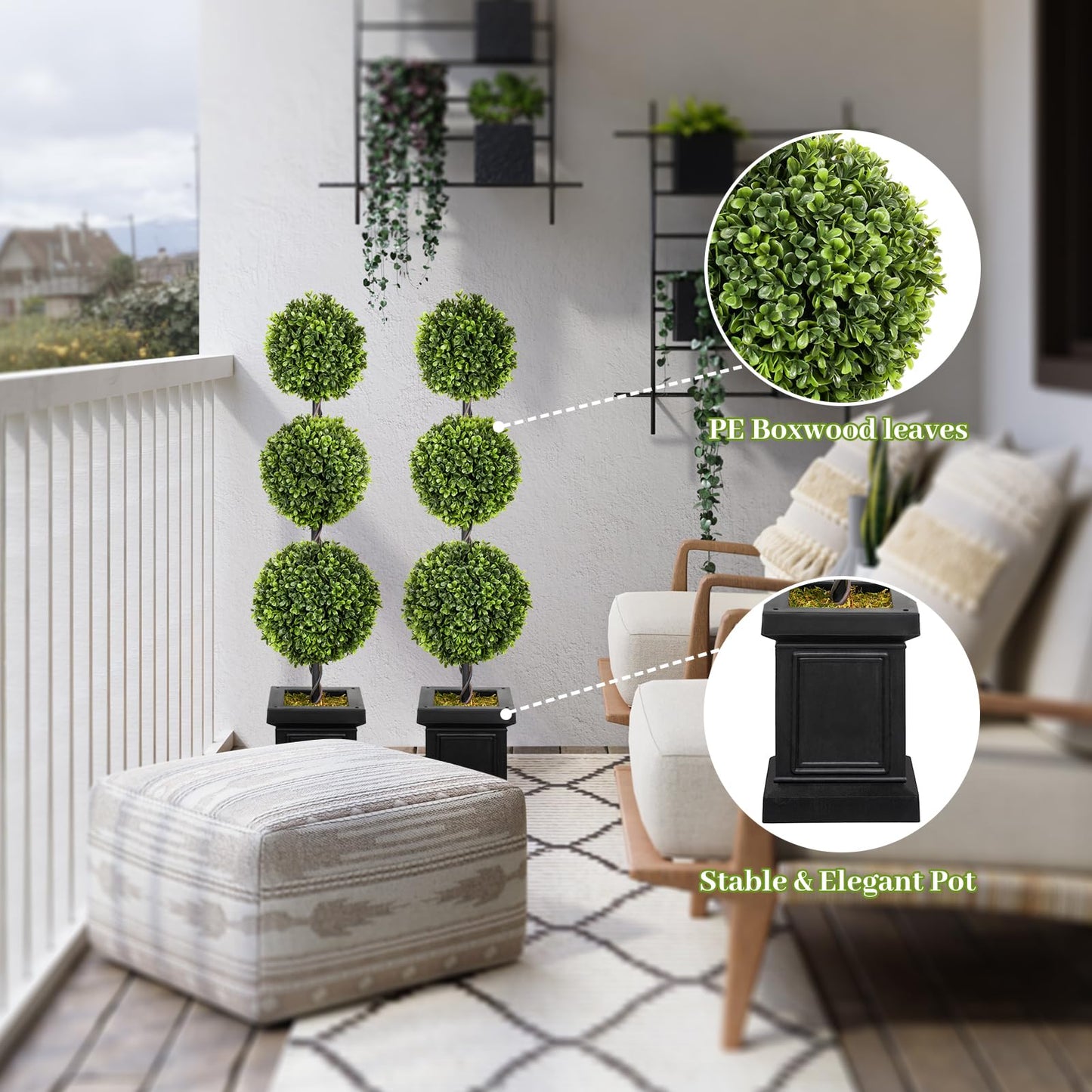 3.5 ft Boxwood Topiary Trees  with Sturdy Pot (Ball, 2 Pack)