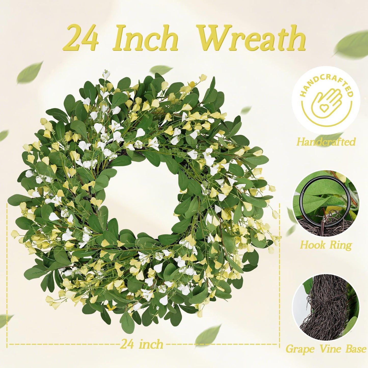 24" Spring Summer Artificial Eucalyptus Floral Wreath