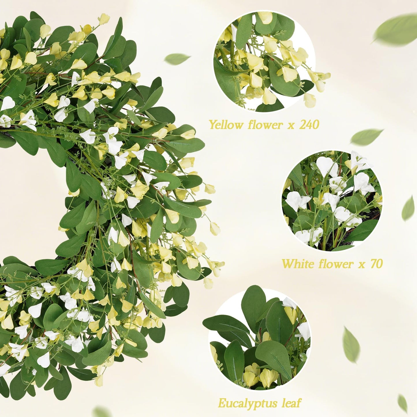 24" Spring Summer Artificial Eucalyptus Floral Wreath