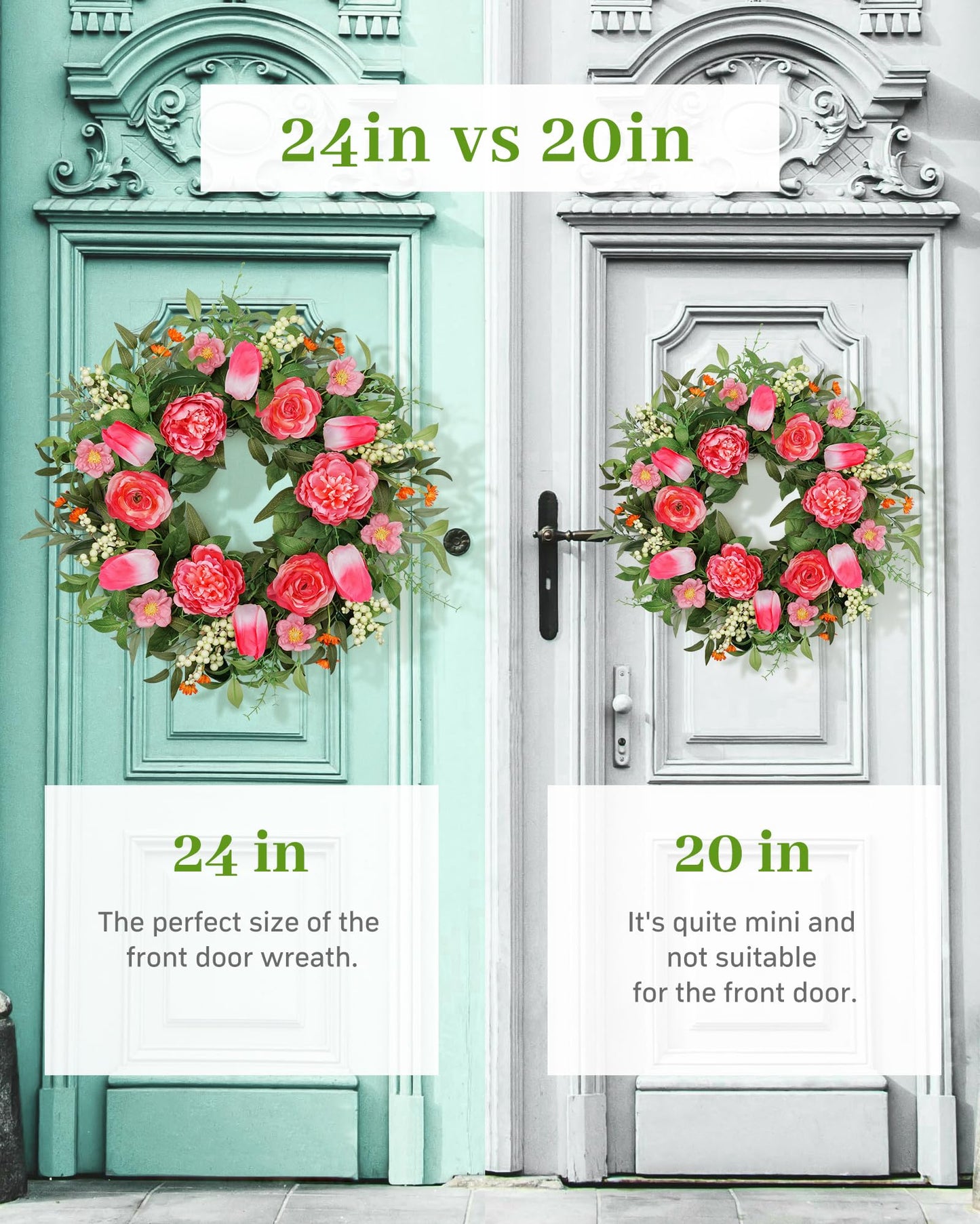 24" Peony Wreath with Pink Tulip, Eucalyptus Leaves