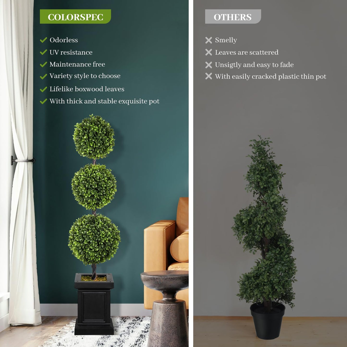 3.5 ft Boxwood Topiary Trees  with Sturdy Pot (Ball, 2 Pack)