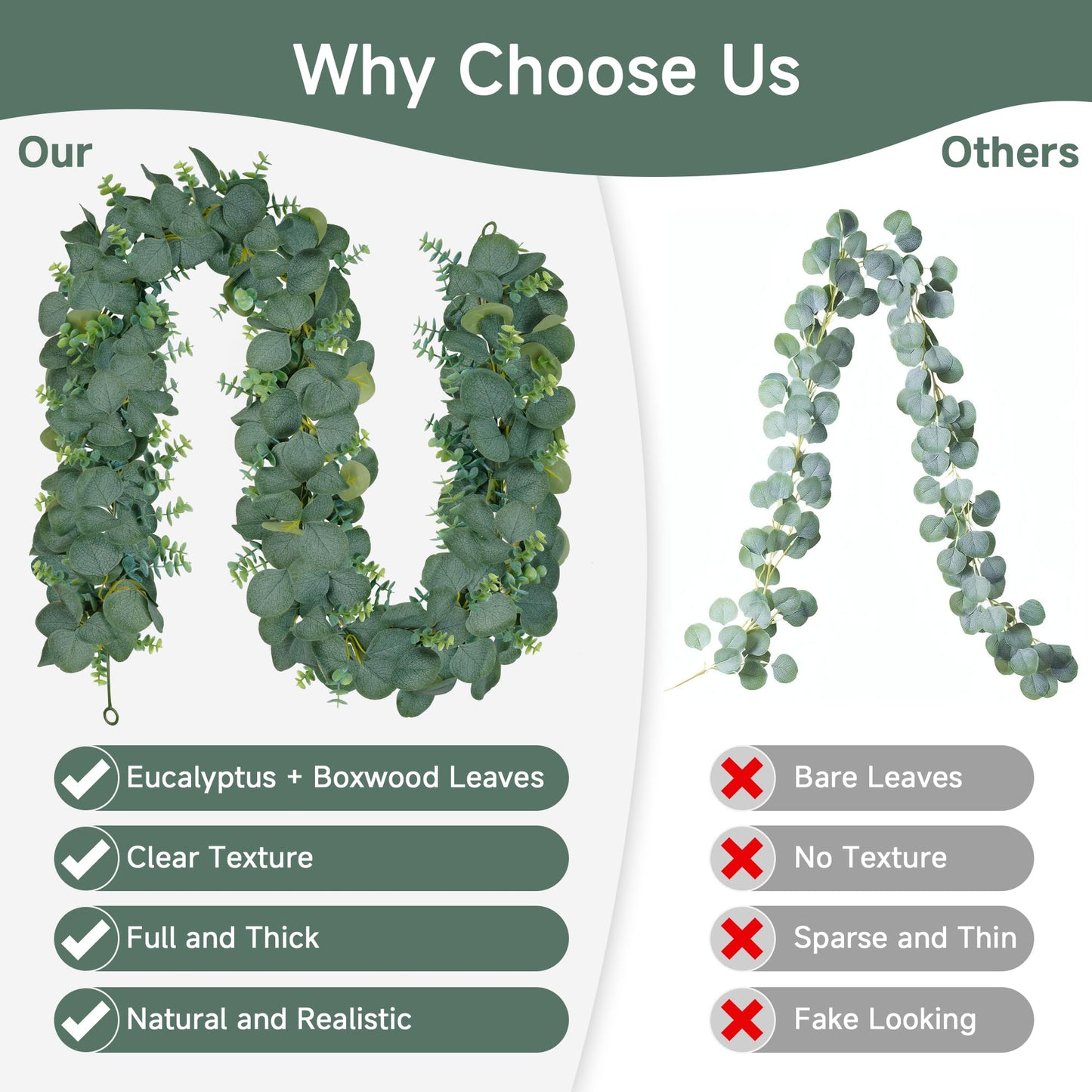 (2 Pack) 5.5 ft Faux Boxwood Eucalyptus Leaves Greenery Garland
