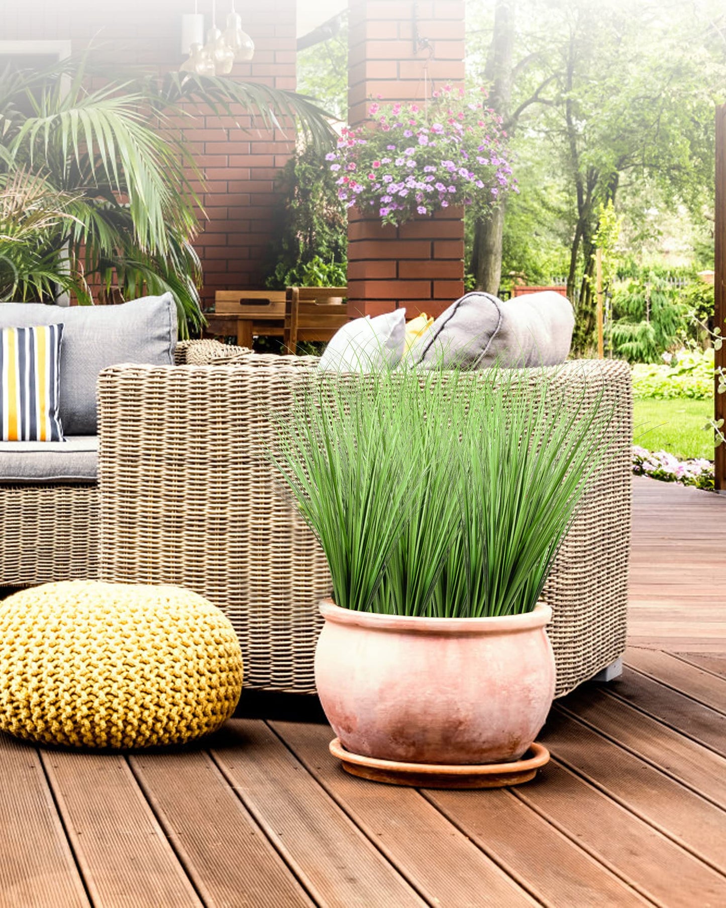 33" Onion Tall Grass Greenery, Faux Fake Grass Shrubs Plant （6 Pack)