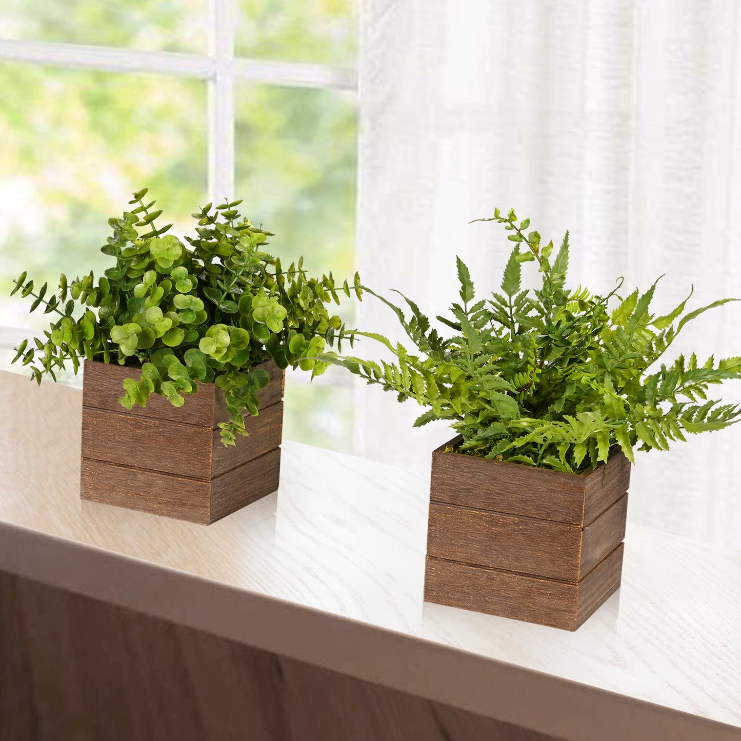 Mini Potted Artificial Plastic Boxwood Fern (2 pack)